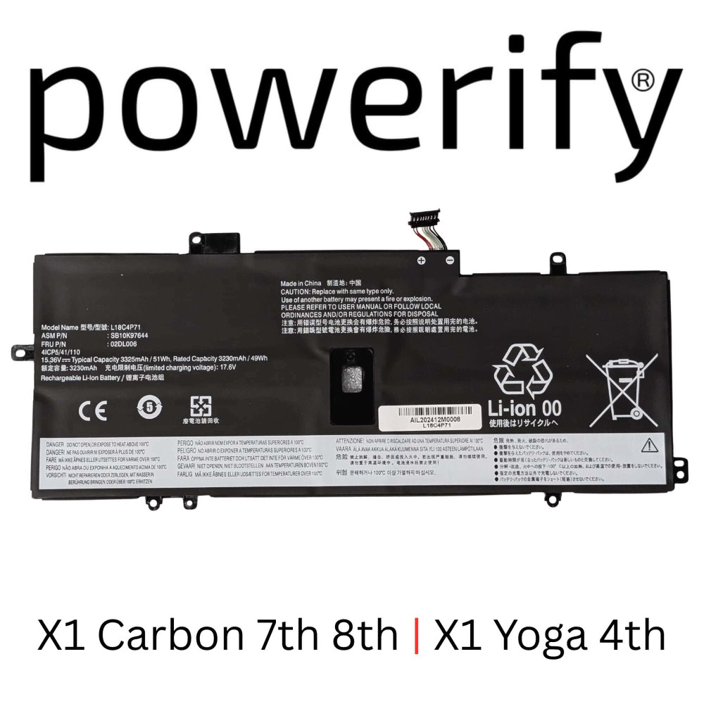 Lenovo ThinkPad X1 Carbon G7 G8 Battery 02DL006 - Next Day Delivery & 12-Month Warranty