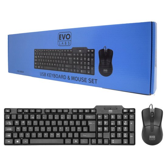 Evo Labs CM-500UK Wired Keyboard and Mice - Next Day Delivery