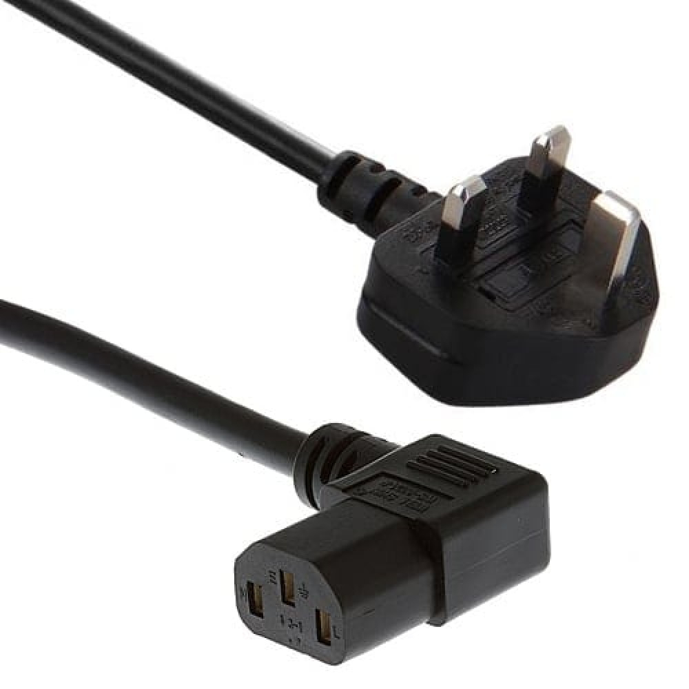 2M C13 to UK Plug Right-Angled 90-Degrees Power Cable - Next Day Delivery & 12-Month Warranty
